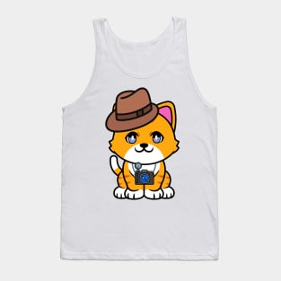 Cute orange cat is holding a camera Tank Top